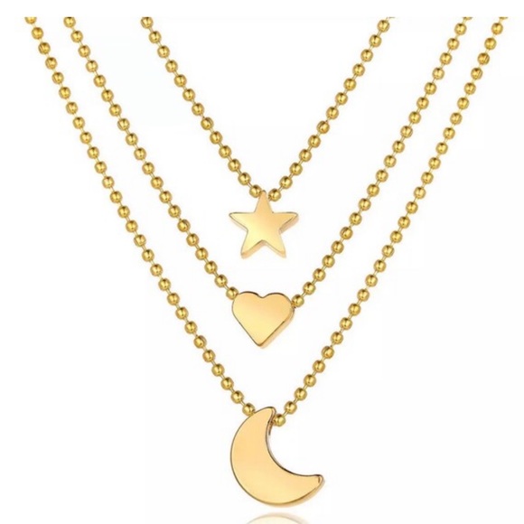 Layered Necklace Set Heart Star Moon Necklace Layering Necklace Gold Multi Layer - Picture 3 of 4